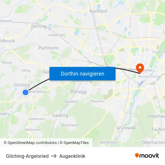 Gilching-Argelsried to Augenklinik map