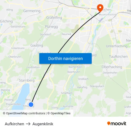 Aufkirchen to Augenklinik map