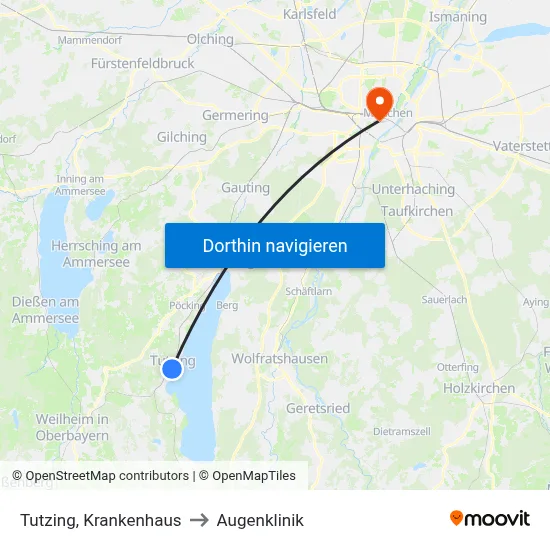 Tutzing, Krankenhaus to Augenklinik map