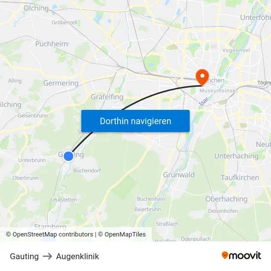 Gauting to Augenklinik map