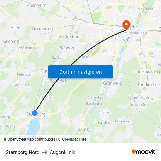 Starnberg Nord to Augenklinik map
