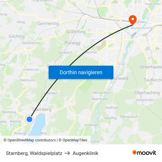 Starnberg, Waldspielplatz to Augenklinik map