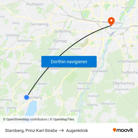 Starnberg, Prinz-Karl-Straße to Augenklinik map