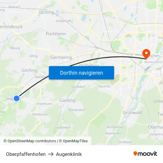 Oberpfaffenhofen to Augenklinik map