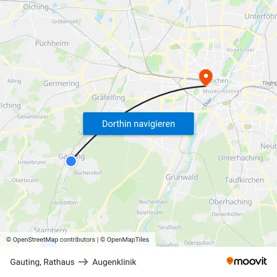 Gauting, Rathaus to Augenklinik map