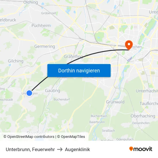 Unterbrunn, Feuerwehr to Augenklinik map