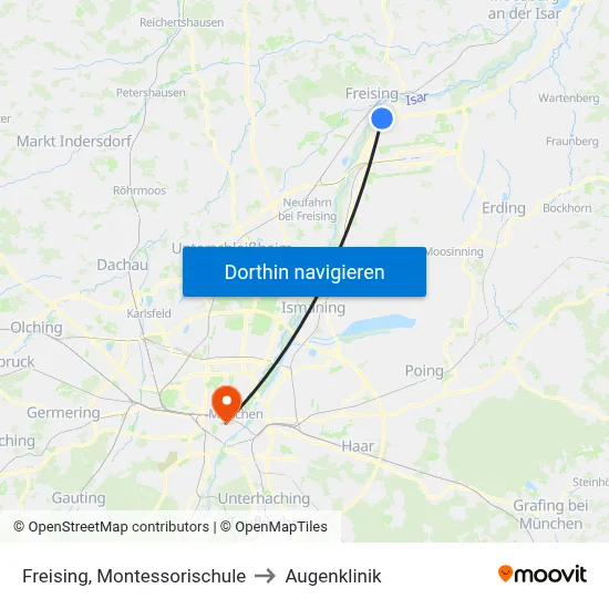 Freising, Montessorischule to Augenklinik map
