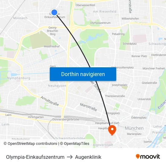 Olympia-Einkaufszentrum to Augenklinik map