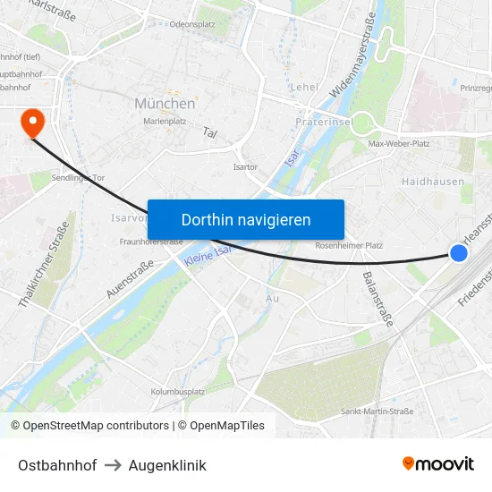 Ostbahnhof to Augenklinik map