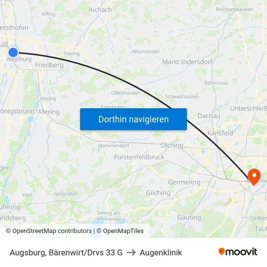 Augsburg, Bärenwirt/Drvs 33 G to Augenklinik map