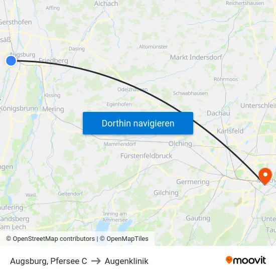 Augsburg, Pfersee C to Augenklinik map