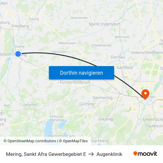 Mering, Sankt Afra Gewerbegebiet E to Augenklinik map