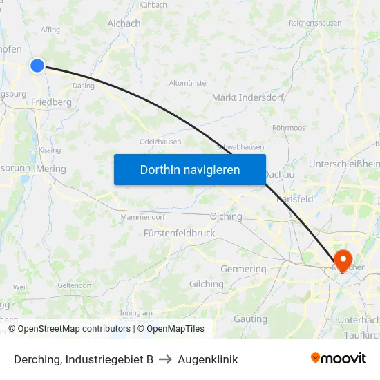 Derching, Industriegebiet B to Augenklinik map