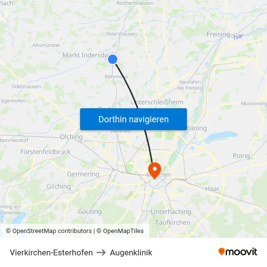 Vierkirchen-Esterhofen to Augenklinik map
