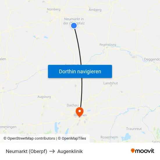 Neumarkt (Oberpf) to Augenklinik map