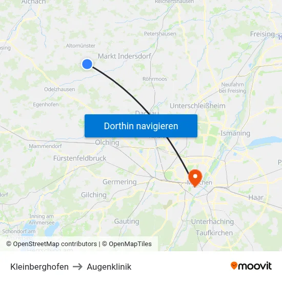 Kleinberghofen to Augenklinik map