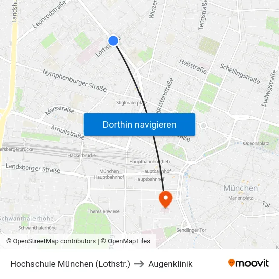 Hochschule München (Lothstr.) to Augenklinik map
