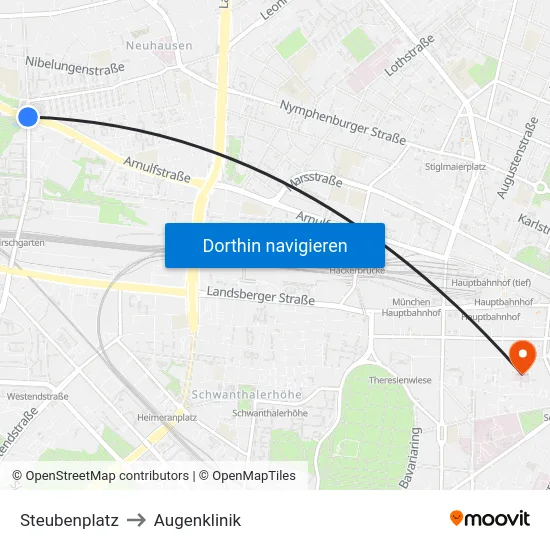 Steubenplatz to Augenklinik map