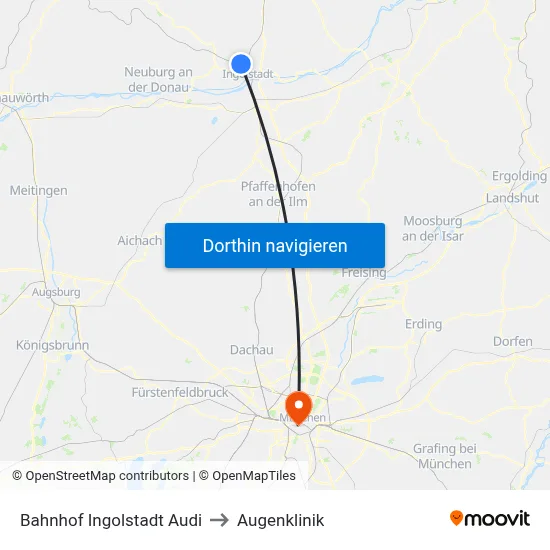 Bahnhof Ingolstadt Audi to Augenklinik map