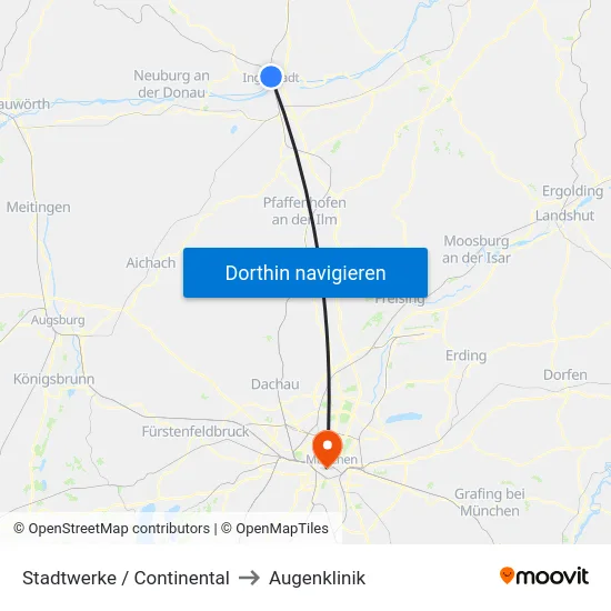 Stadtwerke / Continental to Augenklinik map