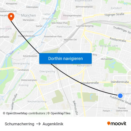 Schumacherring to Augenklinik map