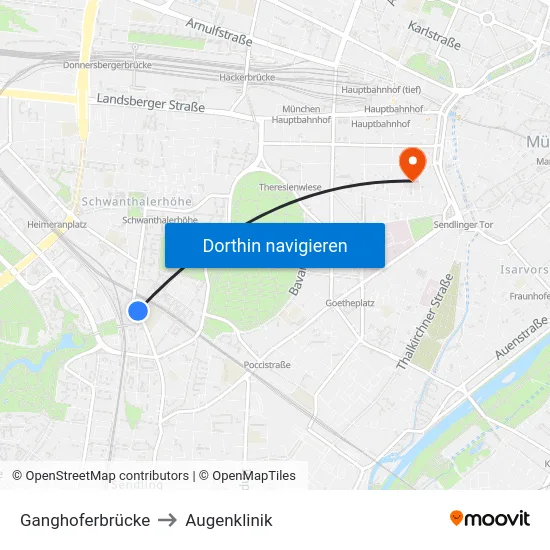 Ganghoferbrücke to Augenklinik map