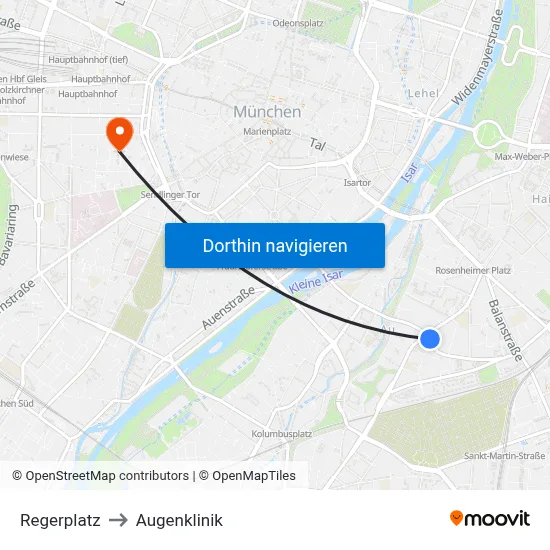Regerplatz to Augenklinik map