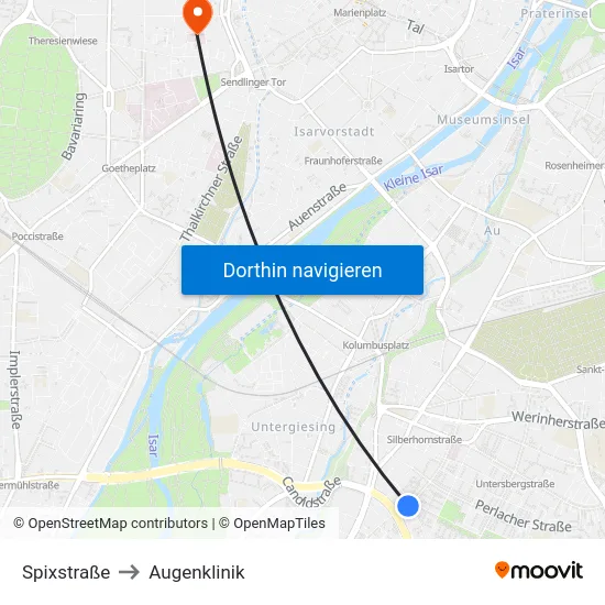 Spixstraße to Augenklinik map