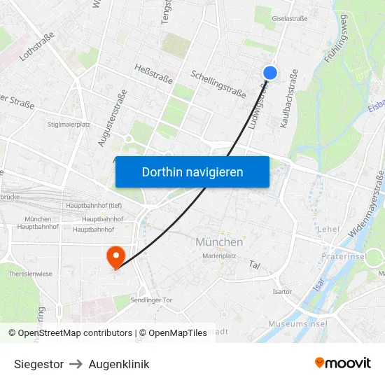 Siegestor to Augenklinik map