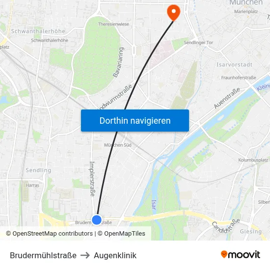 Brudermühlstraße to Augenklinik map