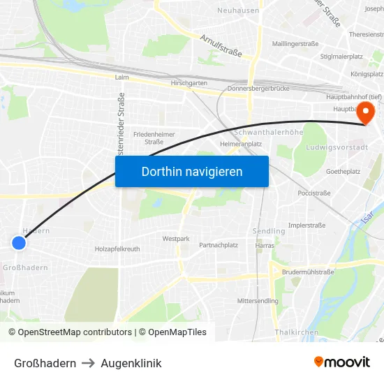 Großhadern to Augenklinik map