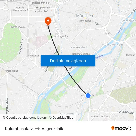 Kolumbusplatz to Augenklinik map