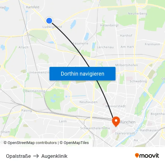 Opalstraße to Augenklinik map