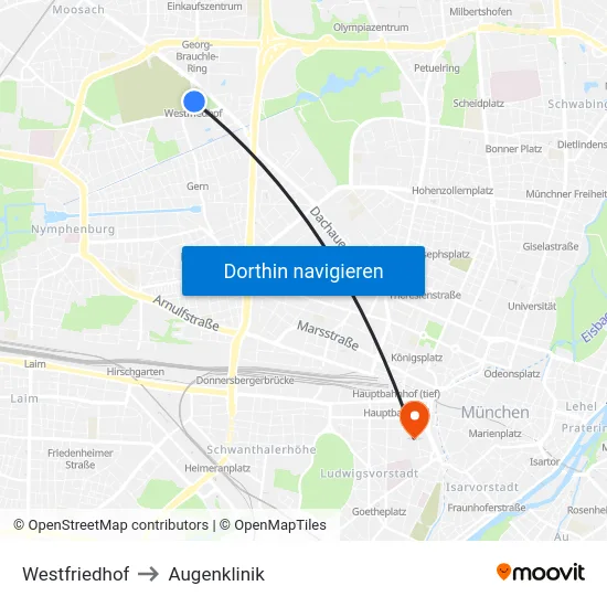 Westfriedhof to Augenklinik map