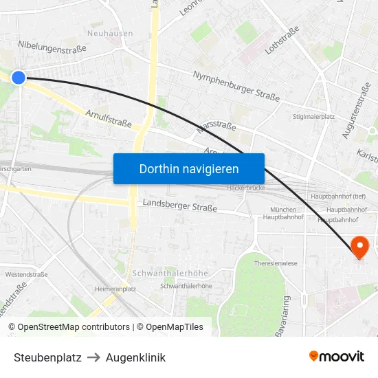 Steubenplatz to Augenklinik map