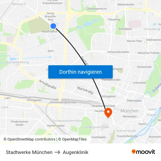 Stadtwerke München to Augenklinik map