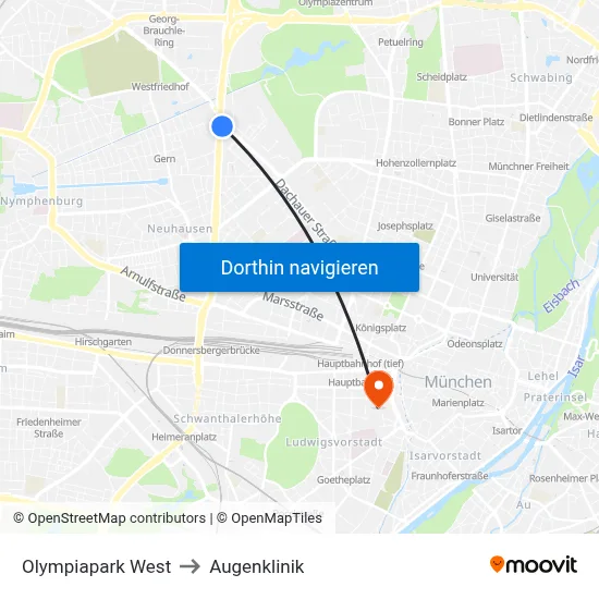 Olympiapark West to Augenklinik map
