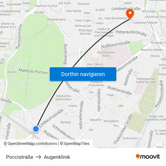 Poccistraße to Augenklinik map