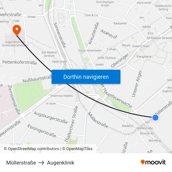 Müllerstraße to Augenklinik map