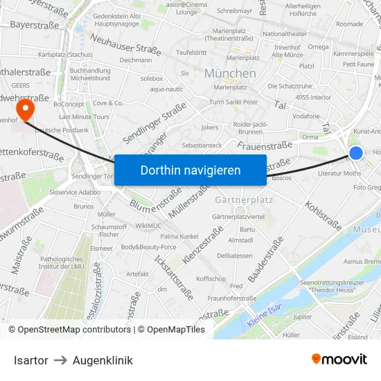 Isartor to Augenklinik map