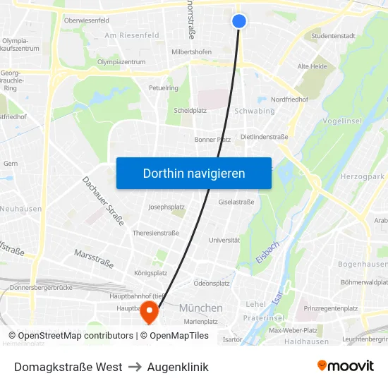 Domagkstraße West to Augenklinik map