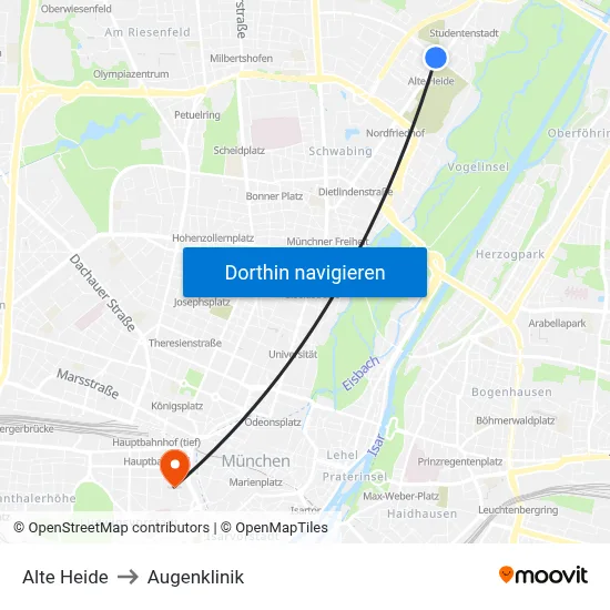 Alte Heide to Augenklinik map