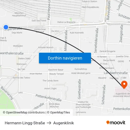 Hermann-Lingg-Straße to Augenklinik map