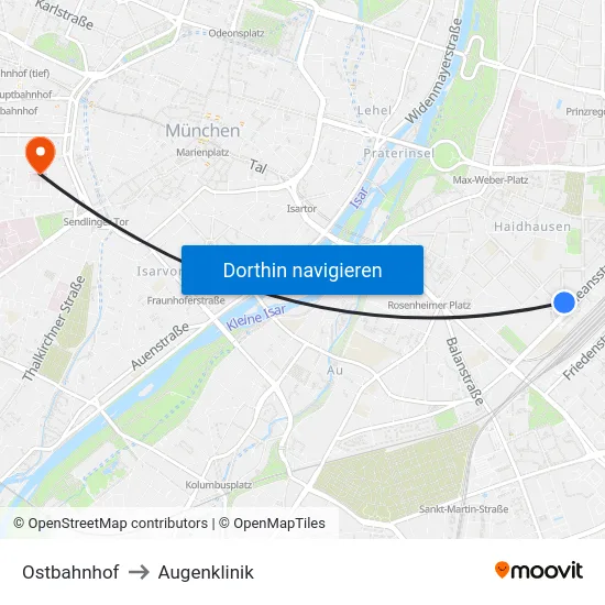 Ostbahnhof to Augenklinik map