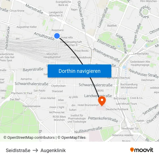 Seidlstraße to Augenklinik map