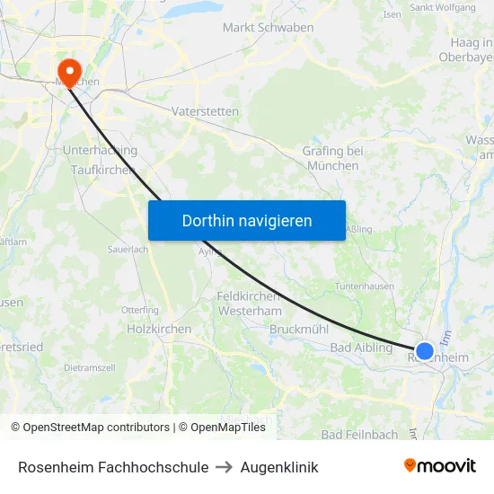 Rosenheim Fachhochschule to Augenklinik map