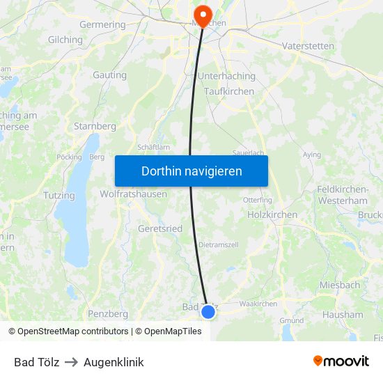 Bad Tölz to Augenklinik map