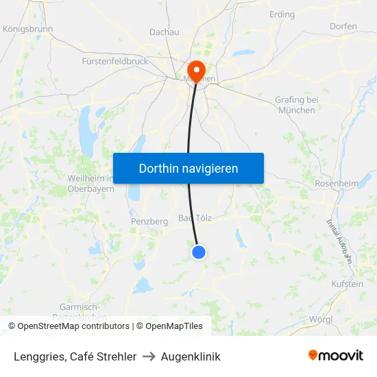 Lenggries, Café Strehler to Augenklinik map