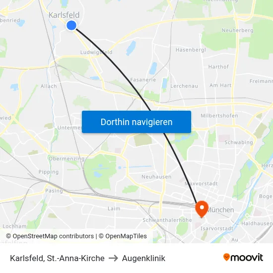 Karlsfeld, St.-Anna-Kirche to Augenklinik map