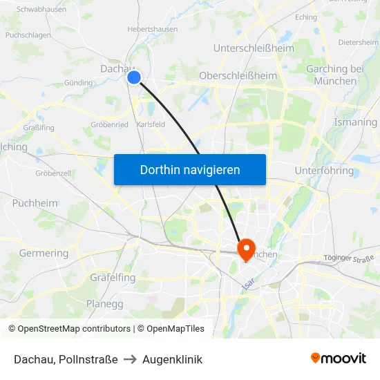 Dachau, Pollnstraße to Augenklinik map